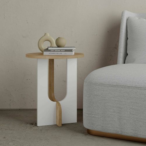 Tavolino soggiorno rettangolare rovere e bianco 40x40x47h cm - Bret