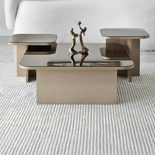 Tavolino soggiorno rettangolare tortora e fume 80x80x40h cm modulare - Nuummite