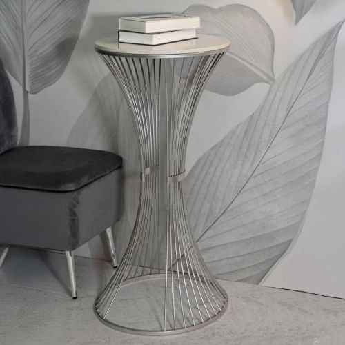 Tavolino soggiorno rotondo argento 50x50x100h cm - Merli