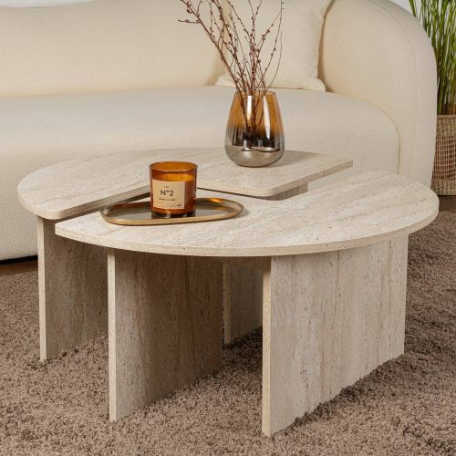 Tavolino soggiorno rotondo beige 90x90x41h cm - Tairn