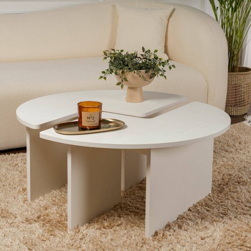Tavolino soggiorno rotondo bianco larice 90x90x41h cm - Tairn