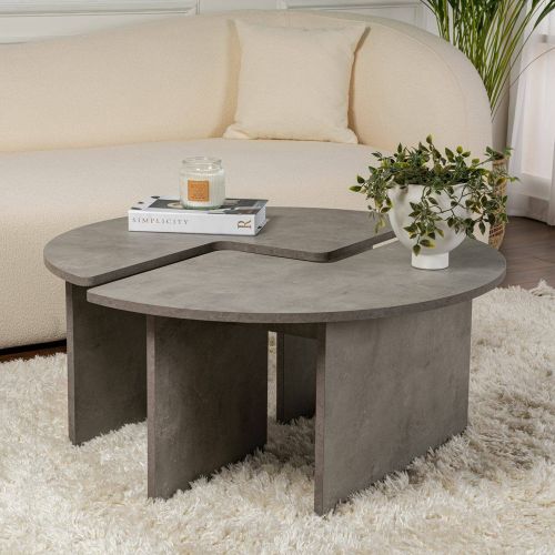 Tavolino soggiorno rotondo grigio 90x90x41h cm - Tairn