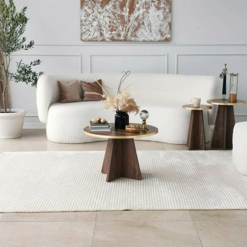 Tavolino soggiorno rotondo oro e noce 60x60x40h cm - Armanda