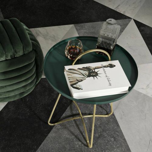 Tavolino soggiorno rotondo verde e oro 45x45x59h cm - Nigra