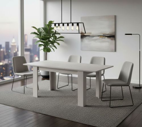 Tavolo allungabile Albatera, Consolle allungabile, Tavolo da pranzo allungabile, Consolle estensibile da cucina, 160-220x88h75 cm, Bianco