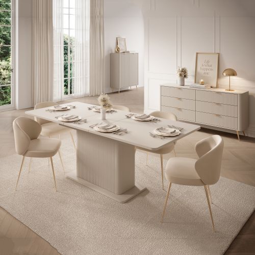 Tavolo Allungabile Beige 8 Posti Allungabile 160x90x75h cm, Meccanismo Estensione Allunga Centrale - Kariteni