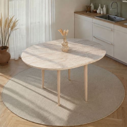 Tavolo Allungabile Beige Marmo 6 Posti Allungabile 100x100x75h cm, Meccanismo Estensione Allunga Centrale - Bee
