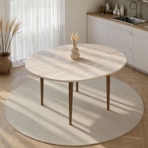 Tavolo Allungabile Beige Marmo Marrone Noce 6 Posti Allungabile 100x100x75h cm, Meccanismo Estensione Allunga Centrale - Bee