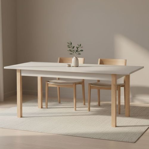 Tavolo Allungabile Beige Marrone Rovere 8 Posti Allungabile 160x80x77h cm, - Bulzi