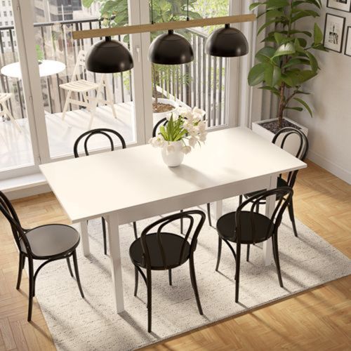 Tavolo Allungabile Bianco 8 Posti Allungabile 120x80x76h cm, Meccanismo Estensione Allunga Centrale - Lirelaba