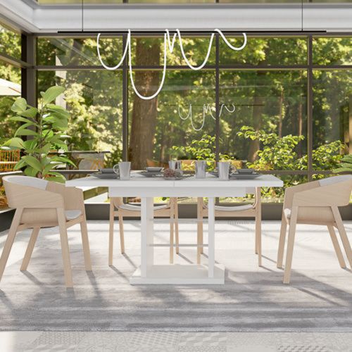 Tavolo Allungabile Bianco 8 Posti Allungabile 150x90x77h cm, Meccanismo Estensione Allunga Centrale - Lirega