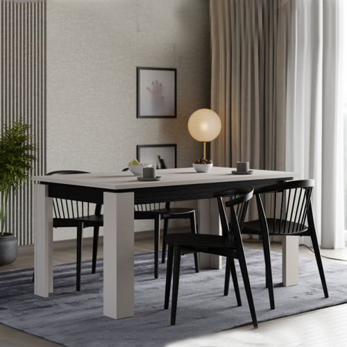 Tavolo Allungabile Bianco Crema Nero 8 Posti Allungabile 160x90x77h cm, Meccanismo Estensione Allunga Centrale - Lajon