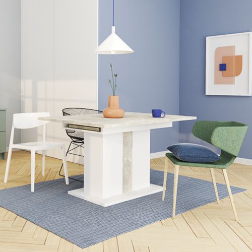 Tavolo Allungabile Bianco Grigio Cemento 8 Posti Allungabile 134x90x76h cm, Meccanismo Estensione Allunga Centrale - Livale