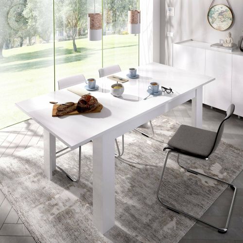 Tavolo Allungabile Bianco Lucido 8 Posti Allungabile 190x90x77h cm, Meccanismo Estensione Allunga Centrale - Dencio