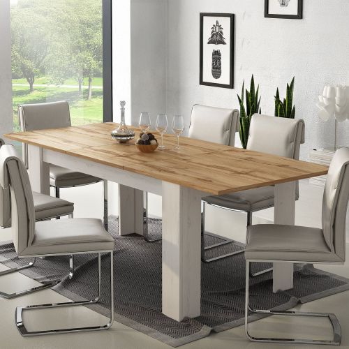 Tavolo Allungabile Bianco Marrone Rovere Allungabile Meccanismo Estensione Allunga Centrale 220x90x75h cm - Campora