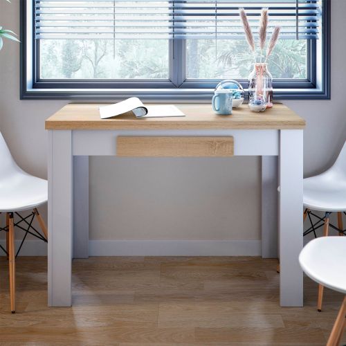 Tavolo Allungabile Bianco Opaco Marrone Rovere 4 Posti Allungabile 110x50x79h cm, - Paestum