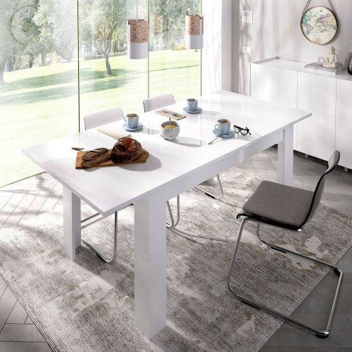 Tavolo allungabile Caladora, Consolle estensibile multiposizione, Tavolo da pranzo con allunga, 140-190x90h77 cm, Bianco