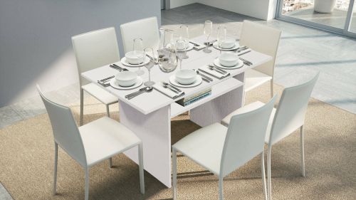 Tavolo allungabile Lavanda, Tavolo da pranzo con apertura a libro, Consolle multiuso allungabile, 100% Made in Italy, 120x70h75 cm, Bianco