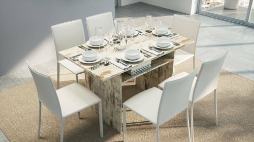 Tavolo allungabile Lavanda, Tavolo da pranzo con apertura a libro, Consolle multiuso allungabile, 100% Made in Italy, 120x70h75 cm, Vintage