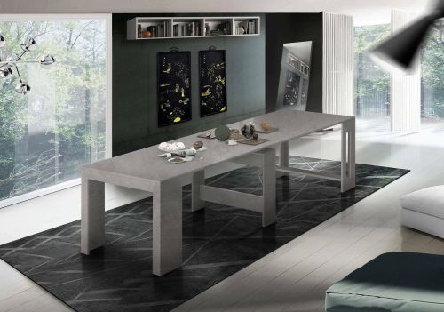 Tavolo allungabile Martino, Consolle allungabile fino a 12 posti, Tavolo con portallunghe, 100% Made in Italy, cm 51-300x90h77, Marmo grigio