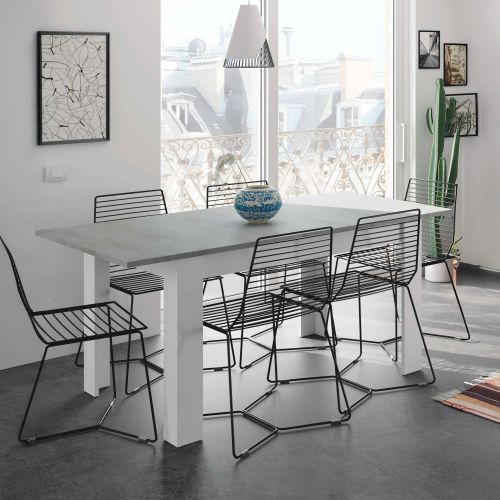Tavolo allungabile minimal 6-8 posti 140-190x90cm cemento e bianco - Abudula