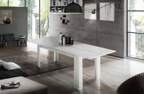Tavolo allungabile Nanni, Consolle allungabile fino a 10 posti, Consolle estensibile 100% Made in Italy, cm 140-190x90h75, Bianco lucido Larice