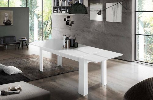 Tavolo allungabile Natan, Consolle allungabile fino a 12 posti, Consolle estensibile 100% Made in Italy, cm 160-210x90h75, Bianco lucido
