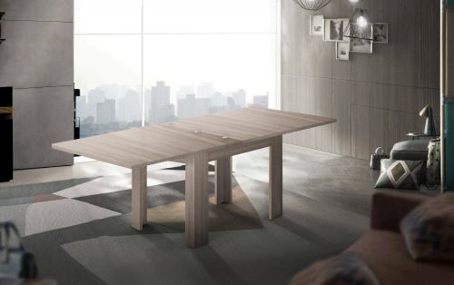 Tavolo allungabile Otto, Consolle ausiliare da cucina, Tavolo allungabile, 100% Made in Italy, cm 90x90h75, Olmo perla