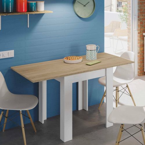 Tavolo allungabile salvaspazio 4-6 posti 67x67-135cm bianco e rovere - Aratro