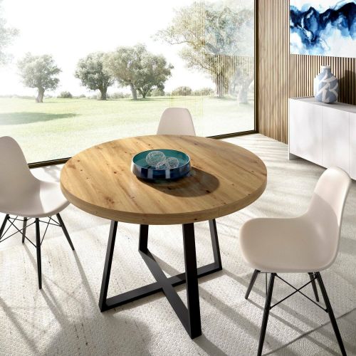 Tavolo Consolle Rotondo Allungabile da Pranzo Ovale 110-158x110 cm in Legno Rovere Nodi – Casarola