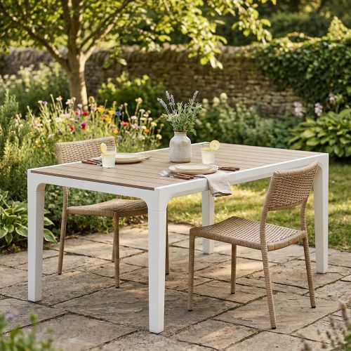 Tavolo da esterno 6 posti 160x90cm bianco e tortora - Innisfail
