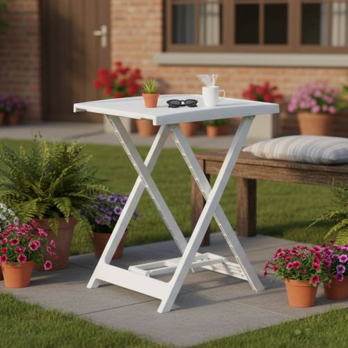 Tavolo da Esterno Bianco 2 Posti Tavolo Tavolo da Esterno Fisso 60x47x65h cm, Lunghezza Massima 50 cm Made in Italy - Ohatchee