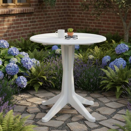 Tavolo da Esterno Bianco 2 Posti Tavolo Tavolo Fisso Rotondo 70x70x72h cm, Lunghezza Massima 70 cm Made in Italy - Trimble