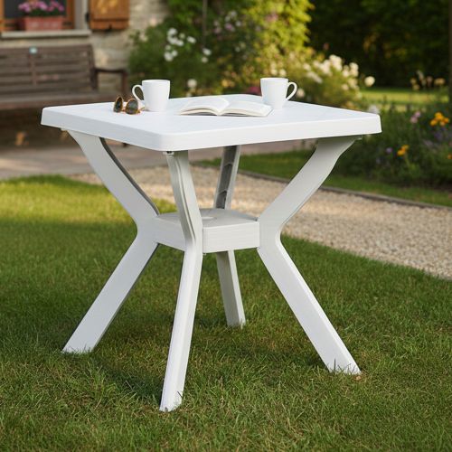 Tavolo da Esterno Bianco 4 Posti Tavolo Tavolo Fisso Quadrato 70x70x72h cm, Lunghezza Massima 70 cm Made in Italy - Straven