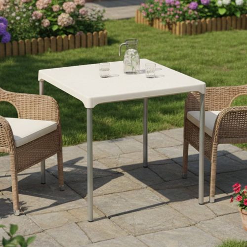 Tavolo da Esterno Bianco 4 Posti Tavolo Tavolo Fisso Quadrato 75x75x72h cm, Lunghezza Massima 75 cm Made in Italy - Brownstown