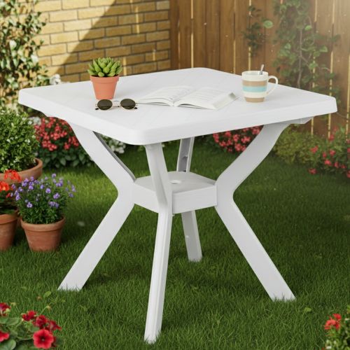 Tavolo da Esterno Bianco 4 Posti Tavolo Tavolo Fisso Quadrato 79x79x72h cm, Lunghezza Massima 79 cm Made in Italy - Normandy