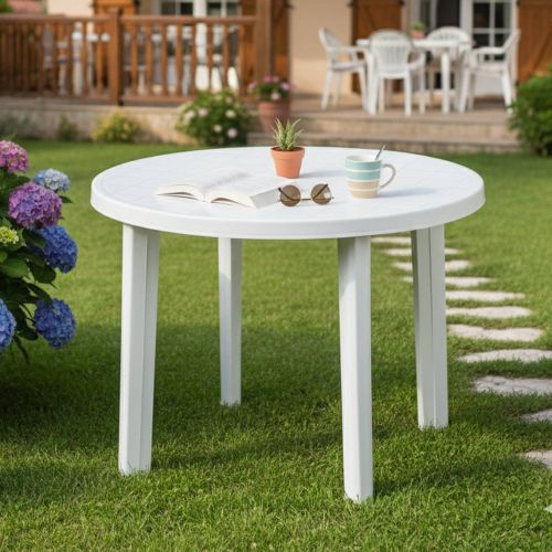 Tavolo da Esterno Bianco 4 Posti Tavolo Tavolo Fisso Rotondo 90x90x72h cm, Lunghezza Massima 90 cm Made in Italy - Brooksdale