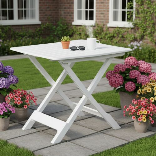 Tavolo da Esterno Bianco 4 Posti Tavolo Tavolo Pieghevole Rettangolare 79x72x70h cm, Lunghezza Massima 79 cm Made in Italy - Ruthton