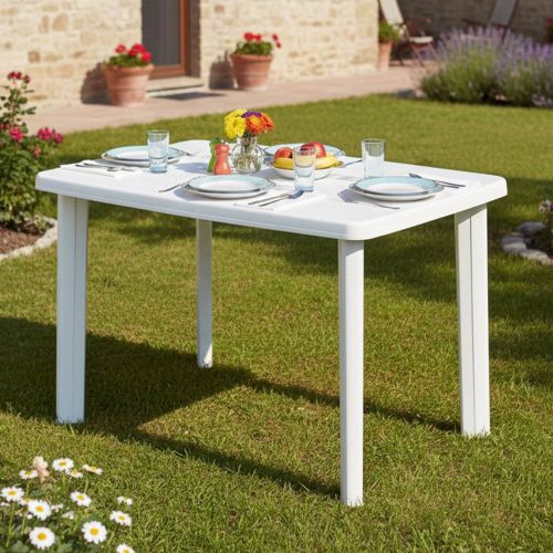 Tavolo da Esterno Bianco 6 Posti Tavolo Tavolo da Esterno Rettangolare 101x68x72h cm, Lunghezza Massima 101 cm Made in Italy - Pinedale