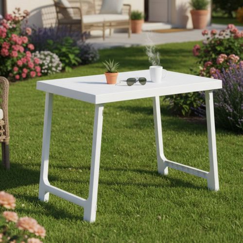 Tavolo da Esterno Bianco 6 Posti Tavolo Tavolo Fisso Rettangolare 81x56x63h cm, Lunghezza Massima 81 cm Made in Italy - Beechwood