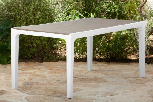 Tavolo da esterno Bisenzio, Base per picnic, Piano da pranzo da giardino, Banco outdoor multiuso, 160x90 h74 cm, Bianco e Tortora