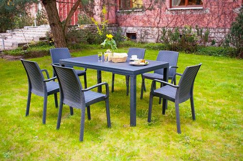 Tavolo da esterno Giove, Tavolo rettangolare da giardino, Tavolo da giardino multiuso effetto rattan, 100% Made in Italy, 150x90h74 cm, Antracite
