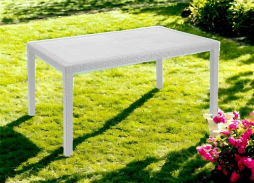 Tavolo da esterno Imola, Tavolo fisso rettangolare, Tavolo da giardino multiuso effetto rattan, 100% Made in Italy, 138x78h72 cm, Bianco