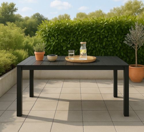 Tavolo da esterno Magasa, Tavolo con piano fisso, Banco outdoor multiuso, Made in Italy, 160x75 h98 cm, Antracite