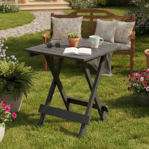 Tavolo da Esterno Nero Antracite 2 Posti Lunghezza Massima 44 cm 44x44x50h cm, Finitura Effetto Liscio Made in Italy - Elpino