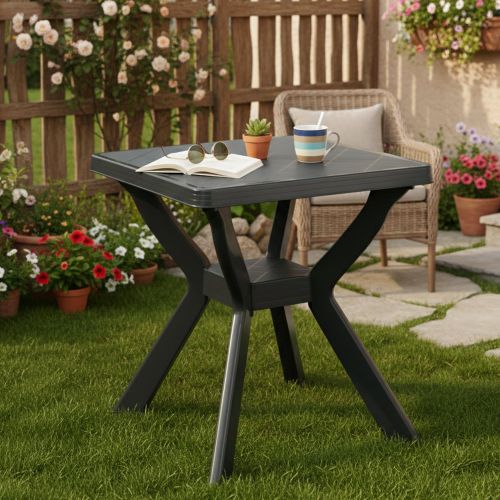 Tavolo da Esterno Nero Antracite 4 Posti Lunghezza Massima 70 cm 70x70x72h cm, Finitura Effetto Quadrettato Made in Italy - Straven