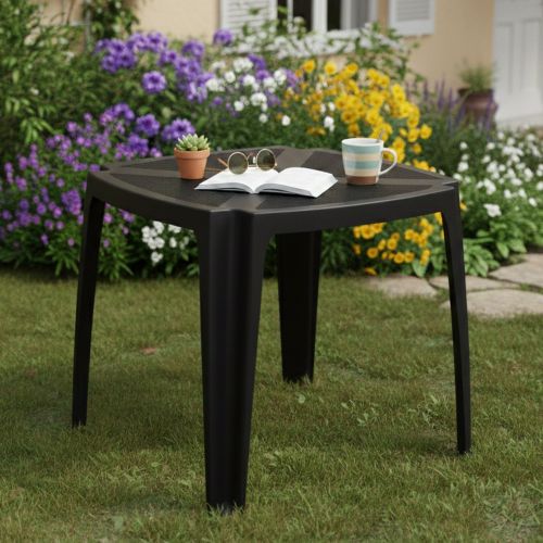 Tavolo da Esterno Nero Antracite 4 Posti Lunghezza Massima 75 cm 75x75x72h cm, Finitura Effetto Rattan Made in Italy - Stillions