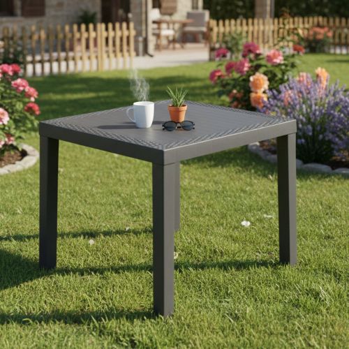 Tavolo da Esterno Nero Antracite 4 Posti Lunghezza Massima 78 cm 78x65x72h cm, Finitura Effetto Rattan Made in Italy - Cobbtown