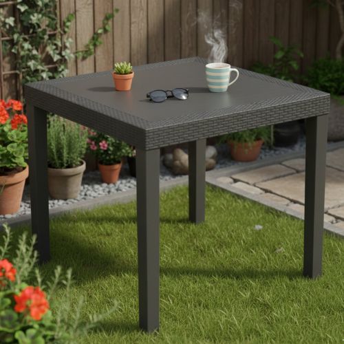 Tavolo da Esterno Nero Antracite 4 Posti Lunghezza Massima 78 cm 78x78x73h cm, Finitura Effetto Rattan Made in Italy - Frostproof
