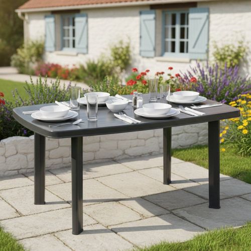 Tavolo da Esterno Nero Antracite 6 Posti Lunghezza Massima 137 cm 137x85x72h cm, Finitura Effetto Liscio Made in Italy - Greggs